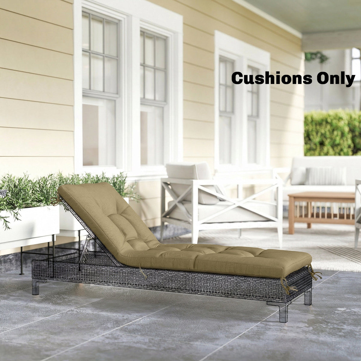 Memory Foam Sun Lounger Cushion with Ties, 190 x 60 cm, Sand