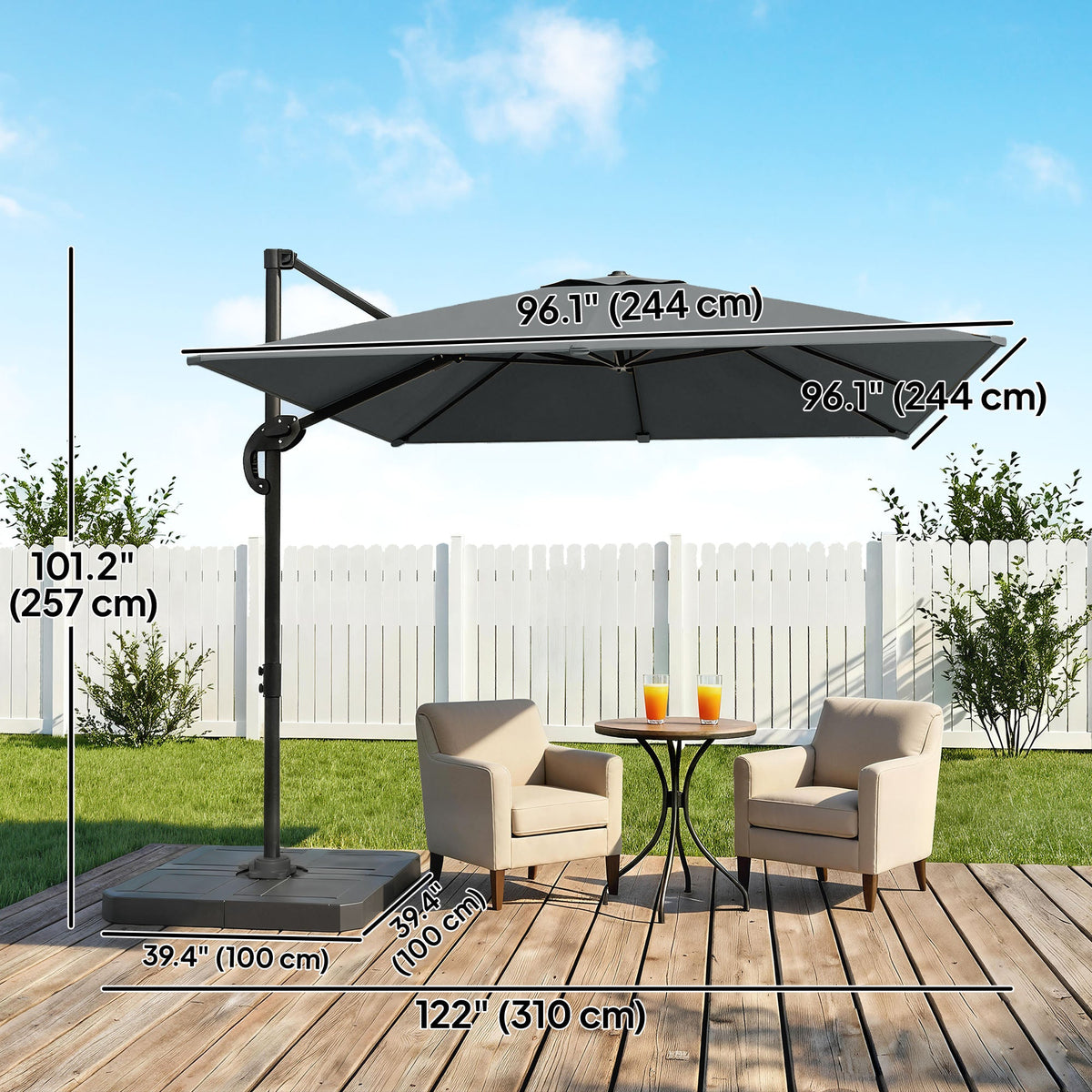 8' x 8' Cantilever Patio Umbrella with Base Weights, Dark Grey