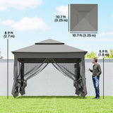 11' x 11' Pop-Up Canopy with 2-Tier Soft Top and Zipper Netting, Dark Grey