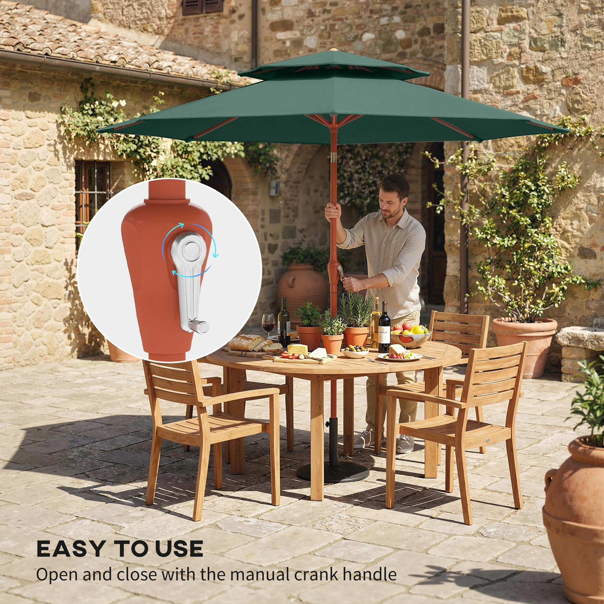104'' x 104'' Patio Umbrella with Crank and Double Top, Green