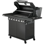 6+1 Burner Gas BBQ Grill with Cabinet and Viewing Window, Black