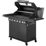 6+1 Burner Gas BBQ Grill with Cabinet and Viewing Window, Black