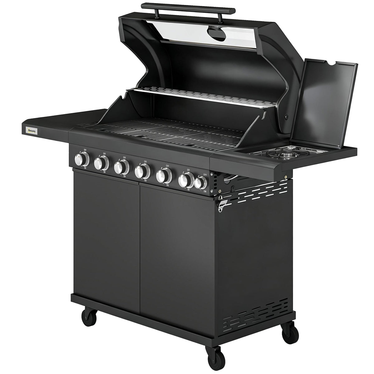 6+1 Burner Gas BBQ Grill with Cabinet and Viewing Window, Black