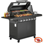 6+1 Burner Gas BBQ Grill with Cabinet and Viewing Window, Black