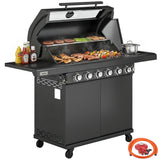 6+1 Burner Gas BBQ Grill with Cabinet and Viewing Window, Black