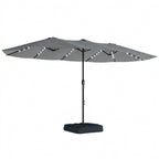 4.5 m Double-Sided Garden Parasol with LED Lights, Base & Sandbags, Grey