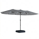 4.5 m Double-Sided Garden Parasol with LED Lights, Base & Sandbags, Grey