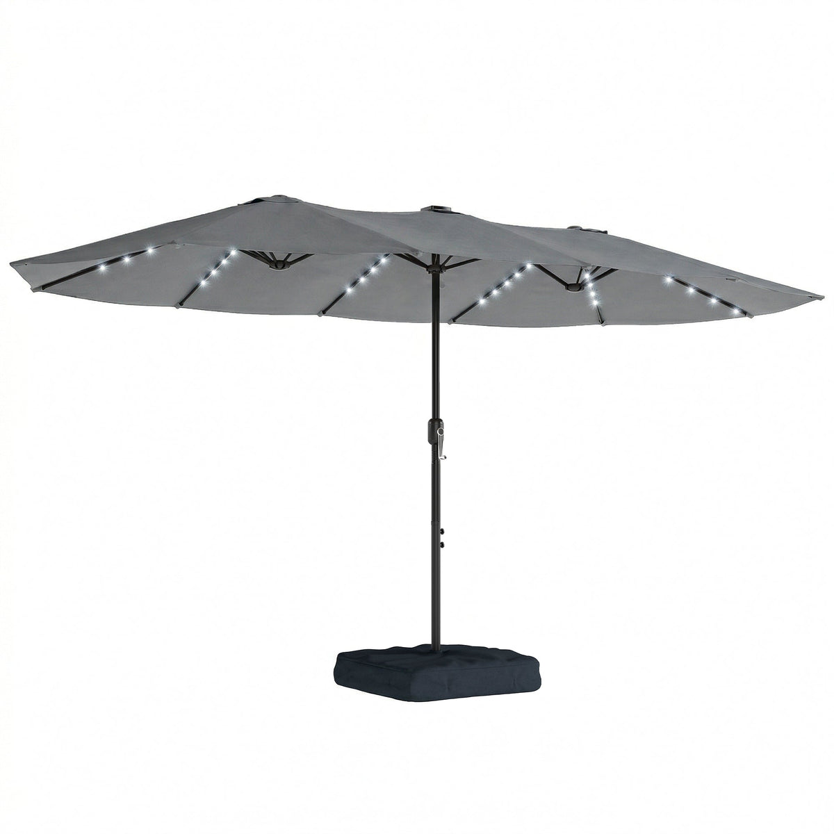 4.5 m Double-Sided Garden Parasol with LED Lights, Base & Sandbags, Grey