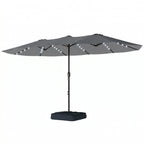 4.5 m Double-Sided Garden Parasol with LED Lights, Base & Sandbags, Grey