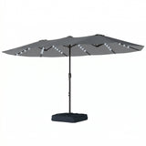 4.5 m Double-Sided Garden Parasol with LED Lights, Base & Sandbags, Grey