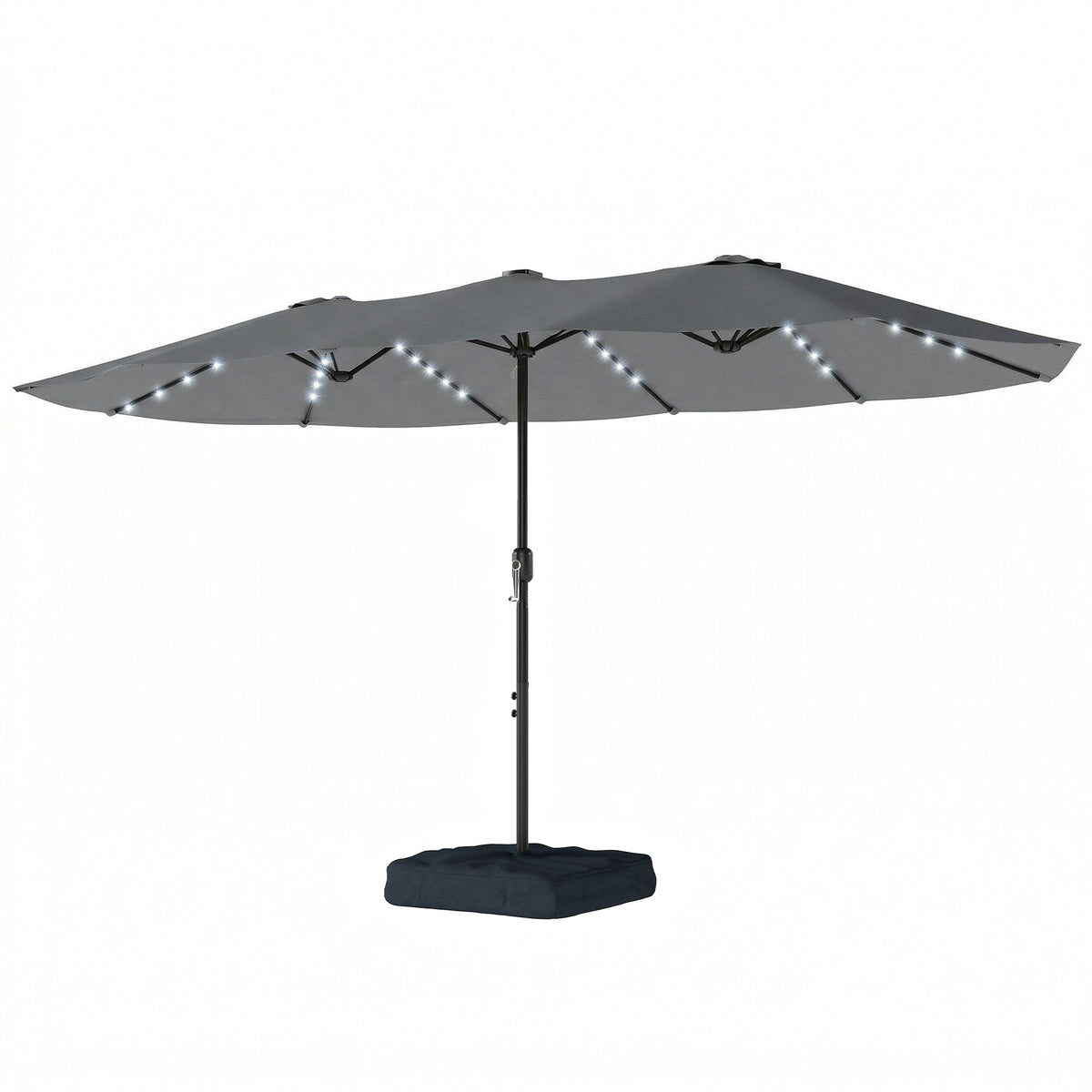 4.5 m Double-Sided Garden Parasol with LED Lights, Base & Sandbags, Grey