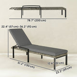 Pair of Wicker Chaise Loungers with 5-Level Backrest & Cushion, Light Grey