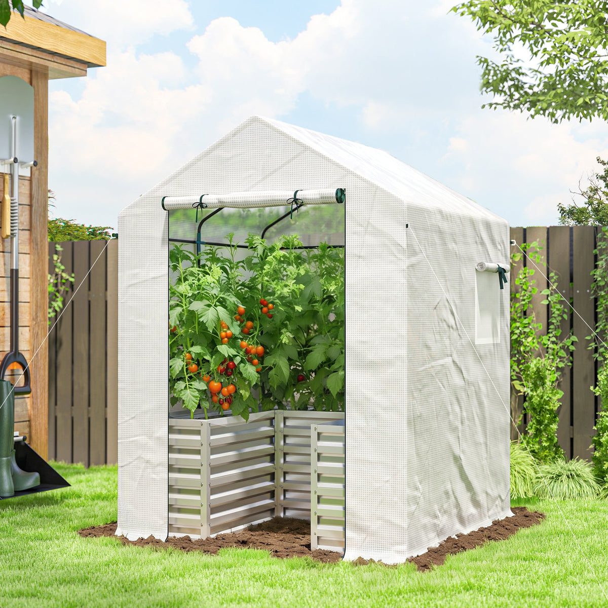 56" x 56" x 75" Raised Garden Bed Greenhouse with PE Cover, White
