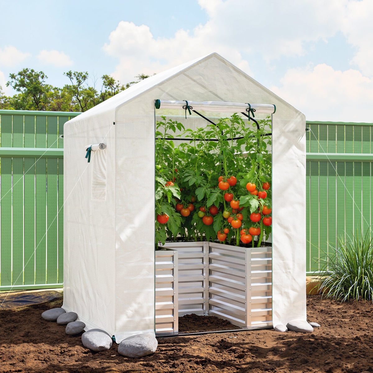 56" x 56" x 75" Raised Garden Bed Greenhouse with PE Cover, White