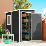 4 x 5FT Plastic Lean-to Garden Shed with Floor, Window and Vent, Black