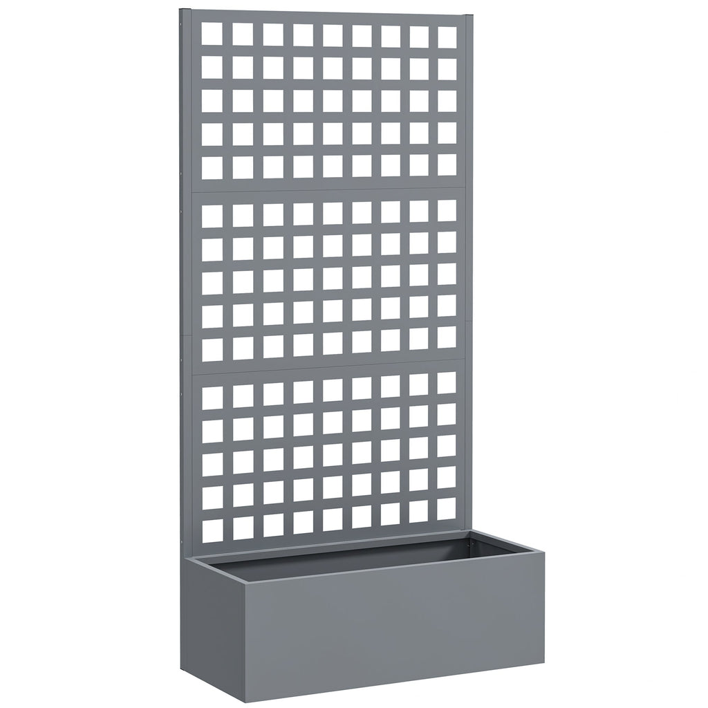 35" x 16" x 70" Raised Garden Bed with Trellis and Privacy Screen, Grey Wood Effect