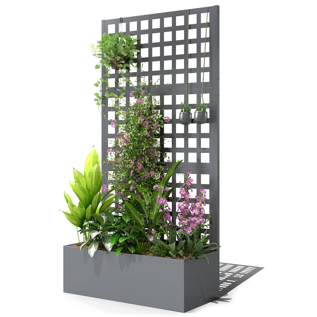 35" x 16" x 70" Raised Garden Bed with Trellis and Privacy Screen, Grey Wood Effect