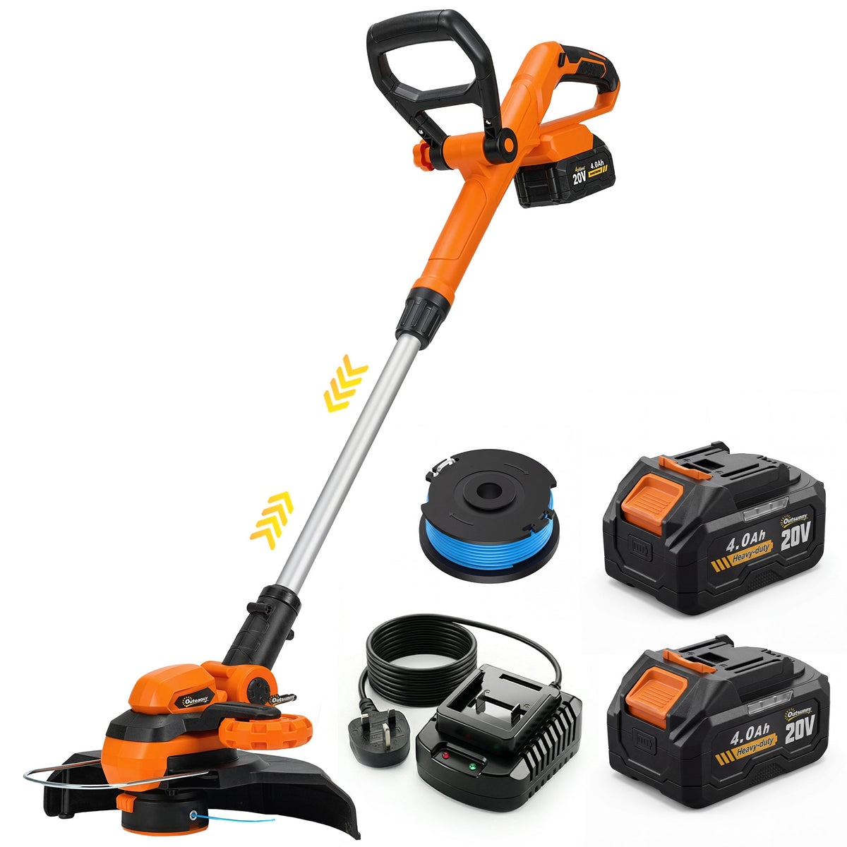 Cordless 2-in-1 Grass Trimmer & Edger with 2x4.0Ah Batteries, 25cm Cut