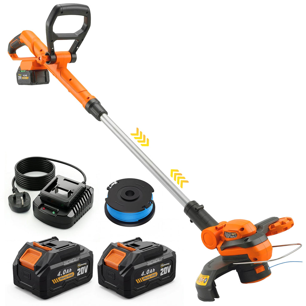 Cordless 2-in-1 Grass Trimmer & Edger with 2x4.0Ah Batteries, 25cm Cut