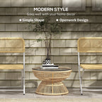 Rattan Outdoor Coffee Table with Tempered Glass Top, Nature Wood