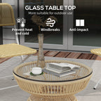 Rattan Outdoor Coffee Table with Tempered Glass Top, Nature Wood