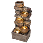 28" 5-Tier Outdoor Fountain with LED Lights and Adjustable Flow, Rustic Brown