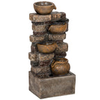 28" 5-Tier Outdoor Fountain with LED Lights and Adjustable Flow, Rustic Brown