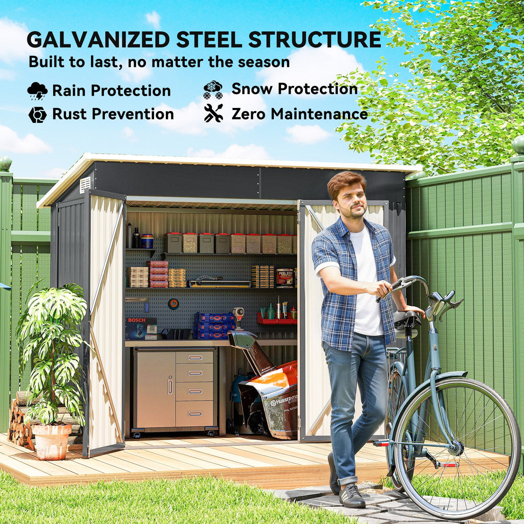 7.5' x 4.3' Metal Outdoor Storage Shed with Lockable Doors, Dark Grey