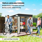 7.5' x 4.3' Metal Outdoor Storage Shed with Lockable Doors, Dark Grey