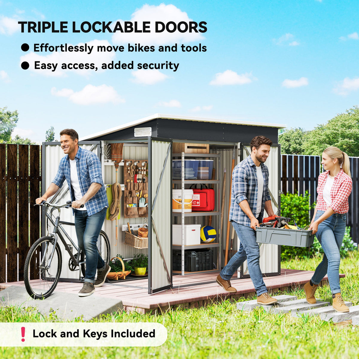 7.5' x 4.3' Metal Outdoor Storage Shed with Lockable Doors, Dark Grey