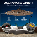 9.7 ft Cantilever Patio Umbrella with Solar LED Light and Cover, Khaki
