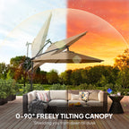 9.7 ft Cantilever Patio Umbrella with Solar LED Light and Cover, Khaki