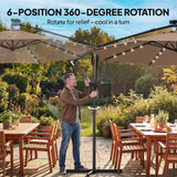9.7 ft Cantilever Patio Umbrella with Solar LED Light and Cover, Khaki