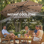 9.7 ft Cantilever Patio Umbrella with Solar LED Light and Cover, Khaki