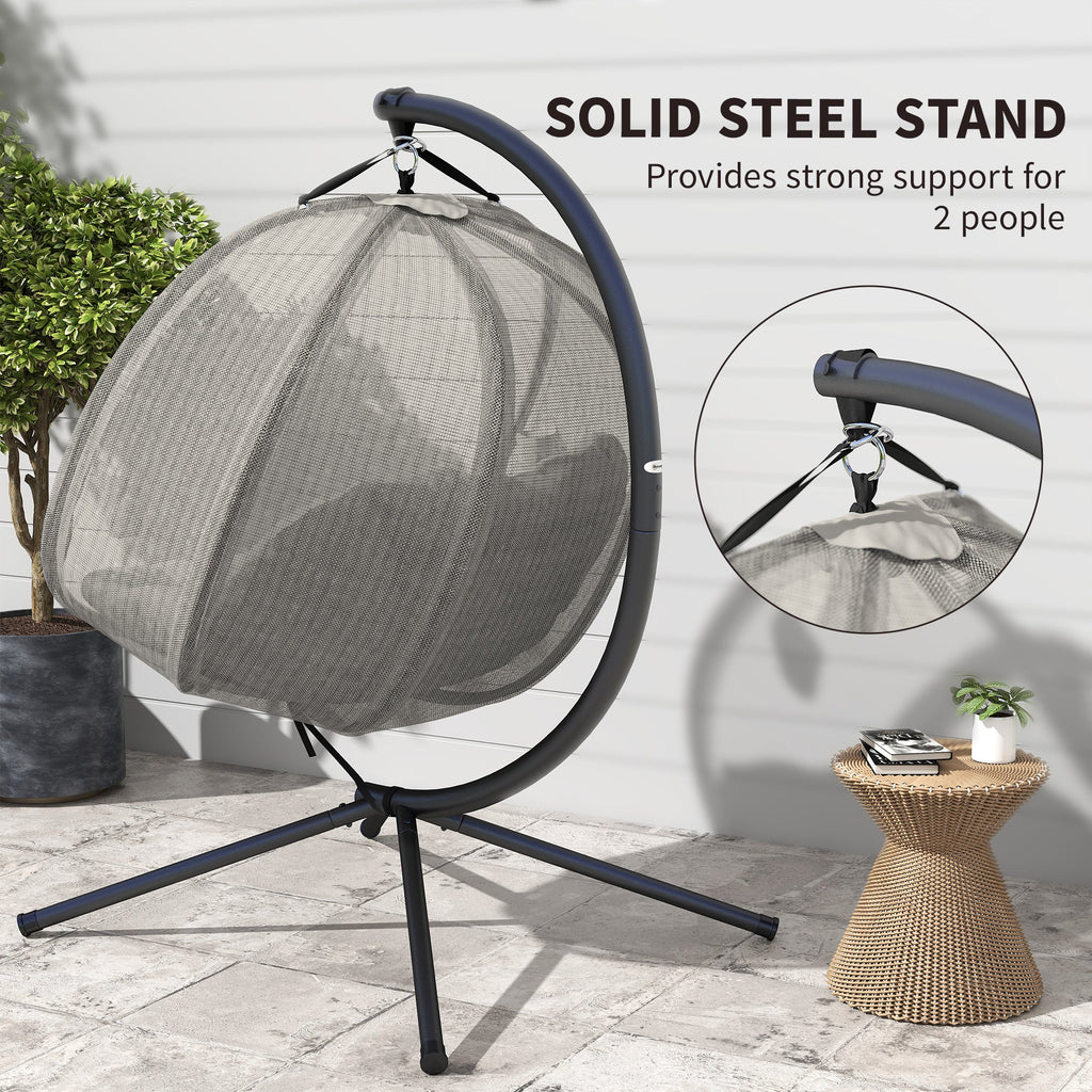 2-Person Double Egg Chair with Stand, 528 lbs Capacity, Cushioned Loveseat, Khaki