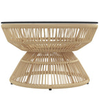 Rattan Outdoor Coffee Table with Tempered Glass Top, Nature Wood