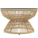 Rattan Outdoor Coffee Table with Tempered Glass Top, Nature Wood