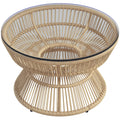 Rattan Outdoor Coffee Table with Tempered Glass Top, Nature Wood