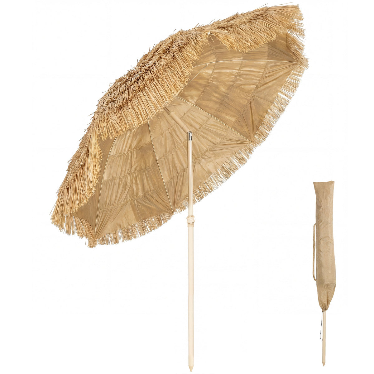 6FT Tiki Umbrella with 8 Ribs and Carry Bag, Khaki