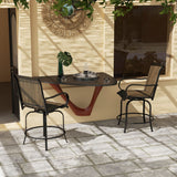 Set of 2 Bar Height Swivel Patio Stools with Armrests and Mesh Seats, Tan