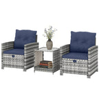 5-Piece Rattan Patio Set with Ottomans & 2-Tier Glass Table, Grey/Dark Blue