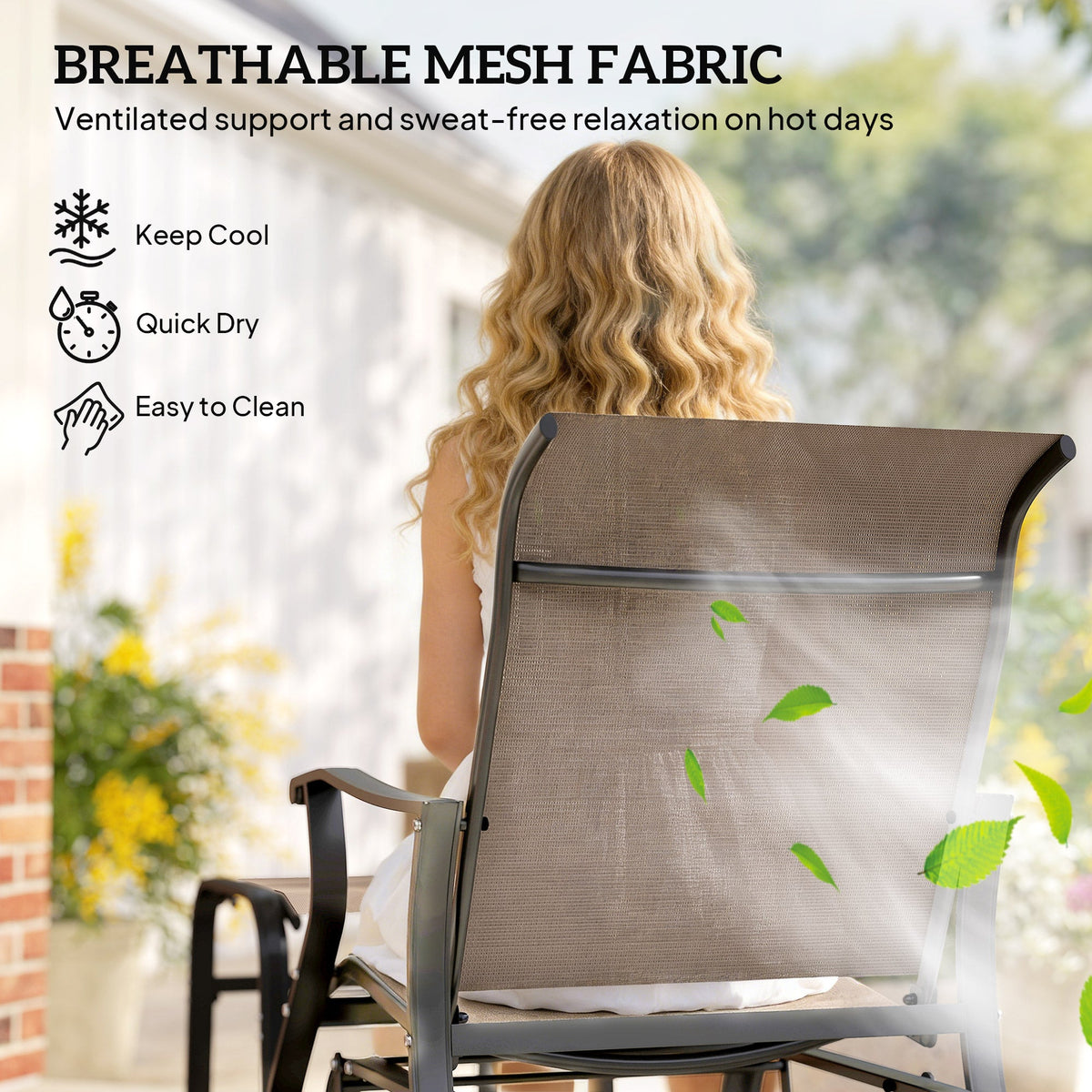 2-Piece Outdoor Glider Chair with Ottoman and All-Weather Breathable Mesh, Brown