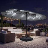 4.5 m Double-Sided Garden Parasol with LED Lights, Base & Sandbags, Grey
