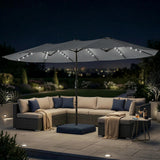 4.5 m Double-Sided Garden Parasol with LED Lights, Base & Sandbags, Grey