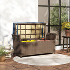 2-in-1 Patio Wicker Storage Bench, 29 Gallon with Cushion, Navy Blue