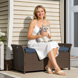 2-in-1 Patio Wicker Storage Bench, 29 Gallon with Cushion, Navy Blue