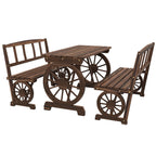 3-Piece Wooden Patio Dining Bench Set, Carbonized