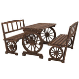 3-Piece Wooden Patio Dining Bench Set, Carbonized