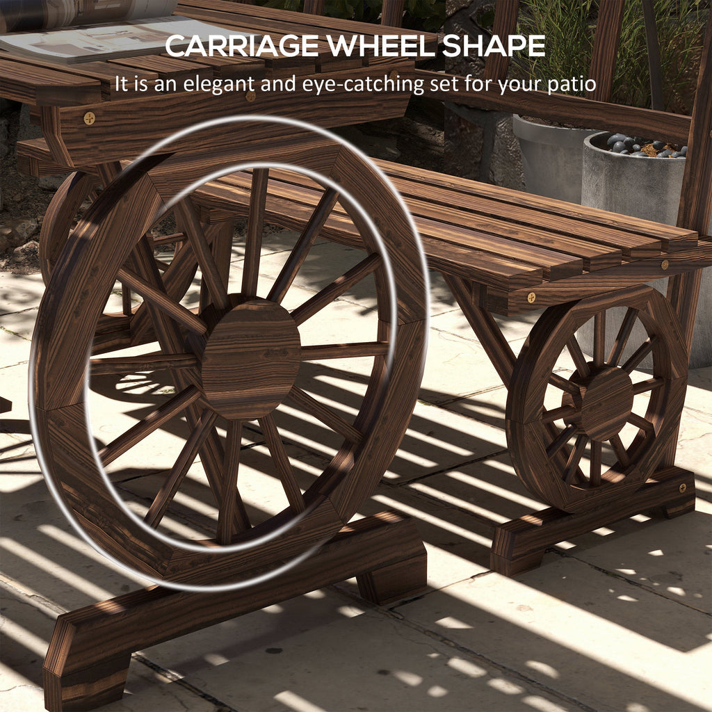 3-Piece Wooden Patio Dining Bench Set, Carbonized