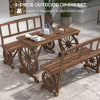3-Piece Wooden Patio Dining Bench Set, Carbonized